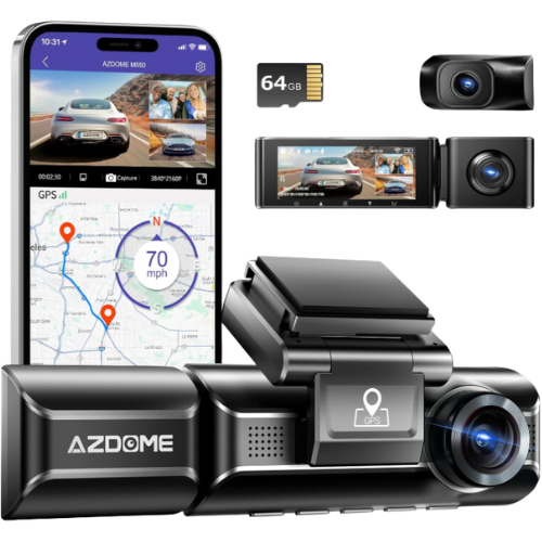  Car Dash Cam 5.8Ghz Wi-Fi 3-Channel GPS Night Vision Dual 4K+1080P 