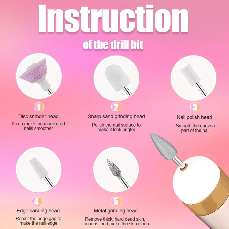 Manicure Drill with Built-In Light 5-in-1 Electric Nail File - My Store